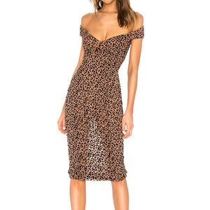 Majorelle Tabitha Midi Dress in Tan Leopard Ruched Bodycon Size Large